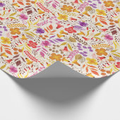 Paars Oranje Boho Bloemen Bloemstuk Bruiloft Cadeaupapier (Hoek)