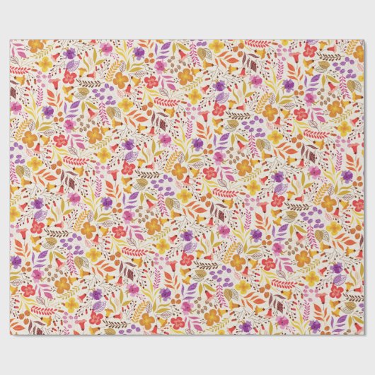 Paars Oranje Boho Wilde Bloem Blad Bruiloft Cadeaupapier (Vlak)