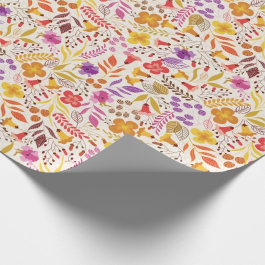 Paars Oranje Boho Wilde Bloem Blad Bruiloft Cadeaupapier (Hoek)