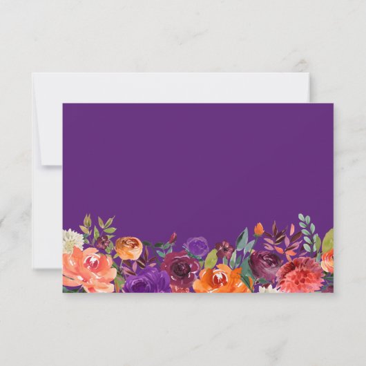 Paars Oranje Bourgondië Bloemrijke Herfst Bruiloft RSVP Kaartje (Achterkant)