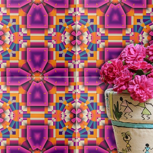 Paars Oranje Funky Cool Kaleidoscope Mosaic Tegeltje