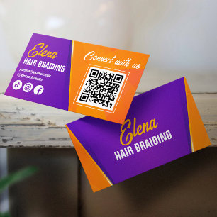 Paars, Oranje Haar Vlechten Salon Neem contact met Visitekaartje