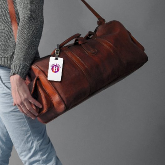 Paars oranje klassiek elegant monogram bagagelabel