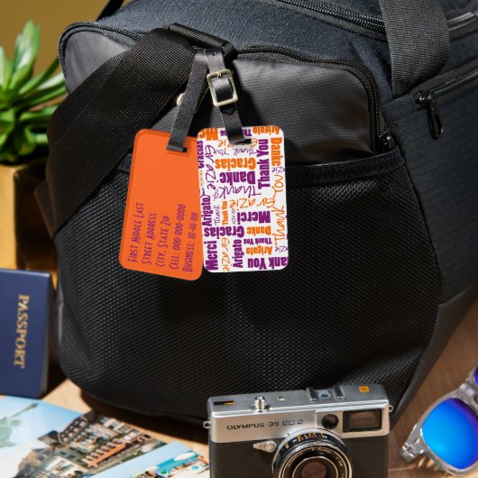 Paars Oranje Meertalige Dank u wel Typografie Bagagelabel (Voorkant /achterkant)