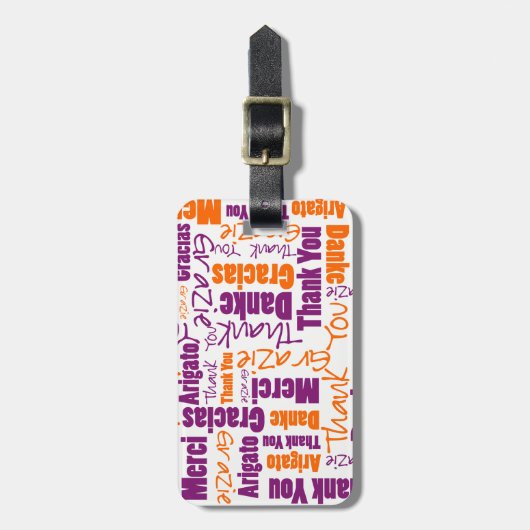 Paars Oranje Meertalige Dank u wel Typografie Bagagelabel (Voorkant verticaal)