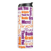 Paars Oranje Meertalige Dank u wel Typografie Thermosbeker (Gedraaid links)