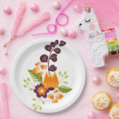 Paars Oranje Modern Floral Papieren Bordje (Feest)