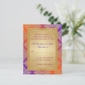 Paars Oranje NEP Goud Glitters, Damask RSVP kaart (Staand voorkant)