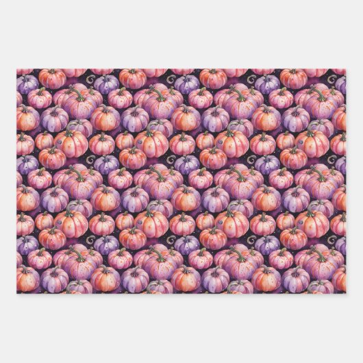Paars & Oranje Pompoenveld Patroon Inpakpapier Vel (Voorkant 3)