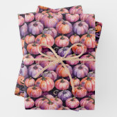 Paars & Oranje Pompoenveld Patroon Inpakpapier Vel (In situ)