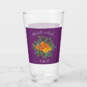 Paars Oranje Roos bruiloft Glas (Achterkant)