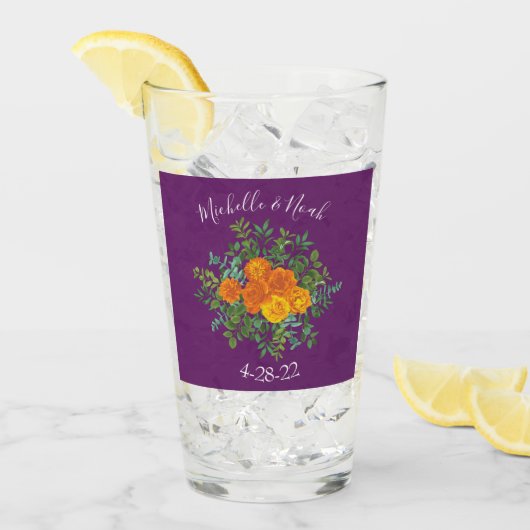 Paars Oranje Roos bruiloft Glas (Voorkant ijs)