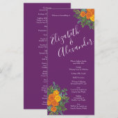 Paars Oranje Roos bruiloft Menu (Voorkant / Achterkant)