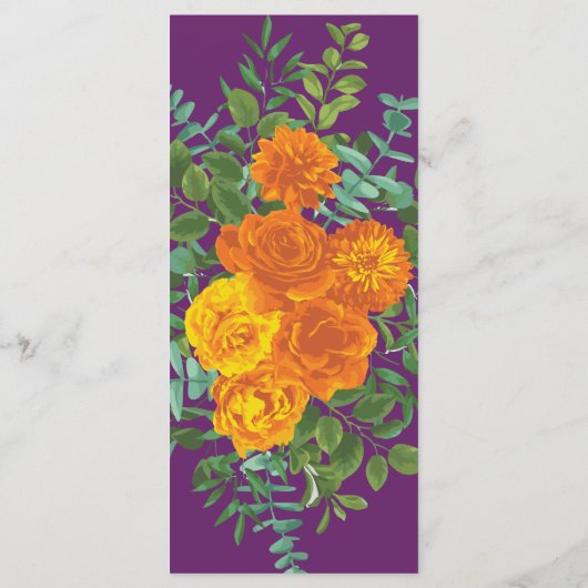 Paars Oranje Roos bruiloft Menu (Achterkant)