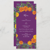 Paars Oranje Roos bruiloft Menu (Voorkant / Achterkant)