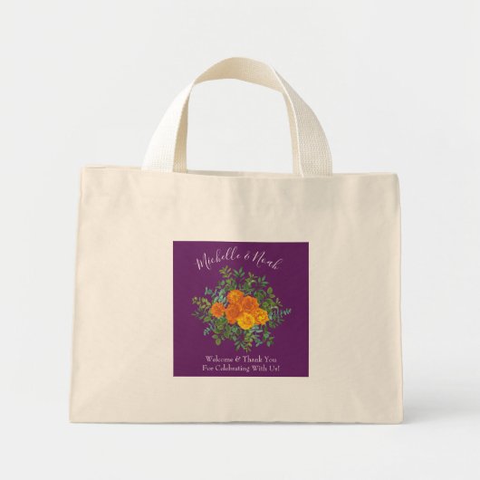 Paars Oranje Roos bruiloft Mini Tote Bag (Voorkant)