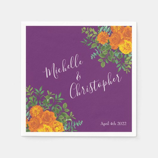 Paars Oranje Roos bruiloft Servet (Voorkant)
