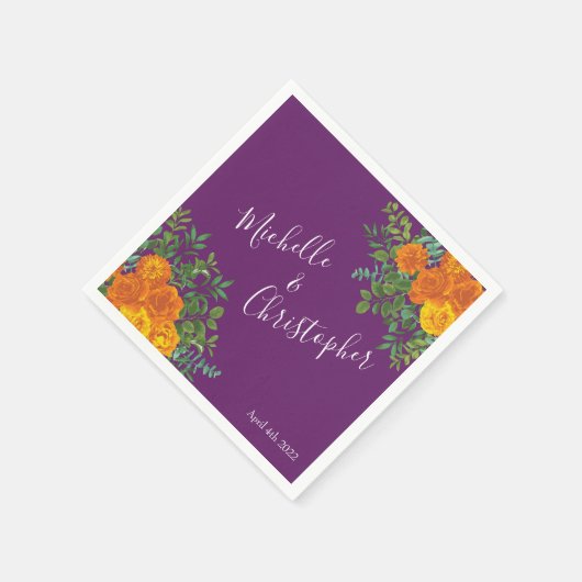 Paars Oranje Roos bruiloft Servet (Hoek)