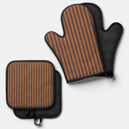 Paars Oranje Strepen Patroon Ovenwant & Pannenlap Set