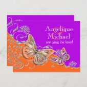 Paars oranje verjaardag verloving jubileum aankondigingskaart (Voorkant / Achterkant)
