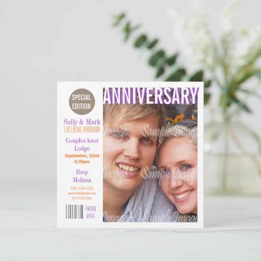 Paars oranje verjaardagsmagazine PERSONALIZE Kaart (Staand voorkant)