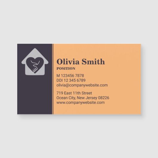 Paars Oranje Visitekaartje voor thuiszorg Magnet (Voorkant)