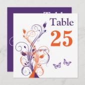 Paars Oranje White Floral Sq. Kaart tabelnummer (Voorkant / Achterkant)