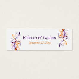 Paars Oranje Wit Floral Wedding voor Label Mini Visitekaartjes