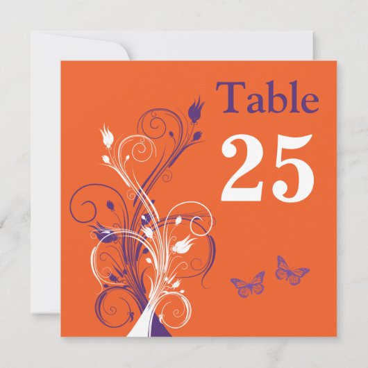 Paars Oranje Witte Bloem Vierkante Tafel Nummerkaa Kaart (Achterkant)
