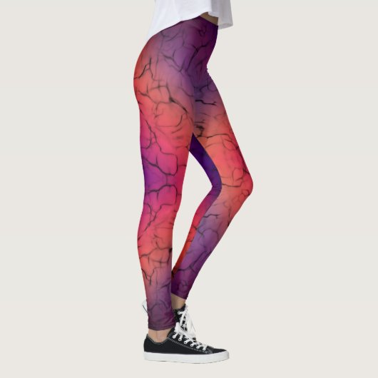Paars Oranje zwart, abstract design patroon Leggings (Rechts)