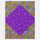 PAARS ORANJE ZWARTE GROENE HALLOWEEN KUBPATROON FLEECE DEKEN (Voorkant)