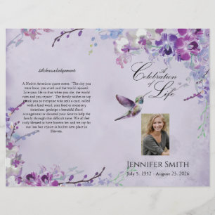Paars Orchid Hummingbird Funeral Programme Flyer