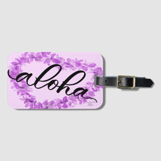 Paars Orchid Lei Heart Aloha Hawaii Bag Label Bagagelabel (Voorkant (horizontaal))