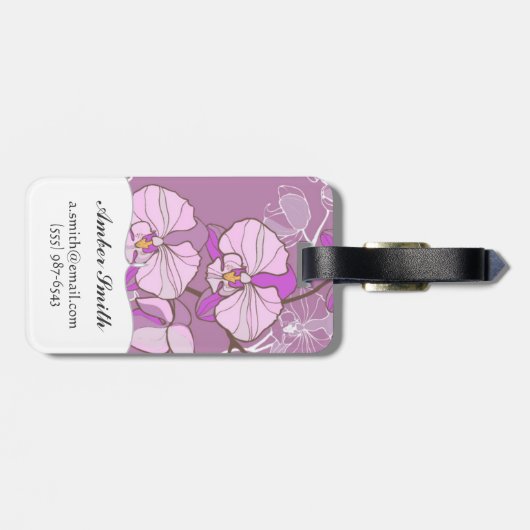 Paars Orchid Pattern Bagagelabel (Achterkant horizontaal)