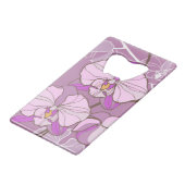 Paars Orchid Pattern Creditkaart Flessenopener (Voorkant Gekanteld)