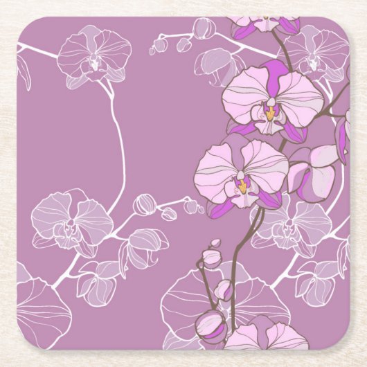 Paars Orchid Pattern Kartonnen Onderzetters (Voorkant)