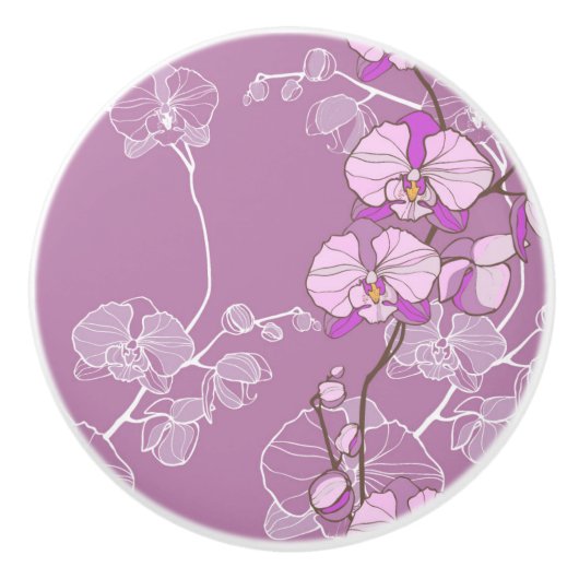 Paars Orchid Pattern Keramische Knop (Voorkant)