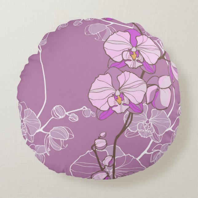Paars Orchid Pattern Rond Kussen (Voorkant)