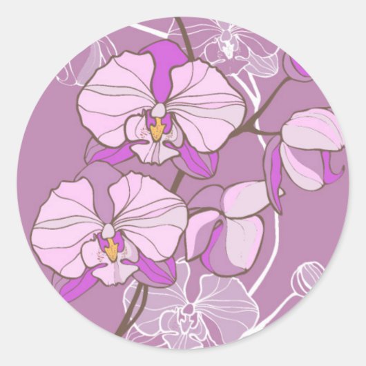 Paars Orchid Pattern Ronde Sticker (Voorkant)