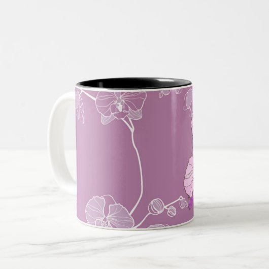Paars Orchid Pattern Tweekleurige Koffiemok (Voorkant links)
