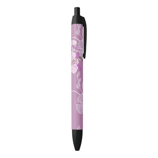 Paars Orchid Pattern Zwarte Inkt Pen (Achterkant (Verticaal))