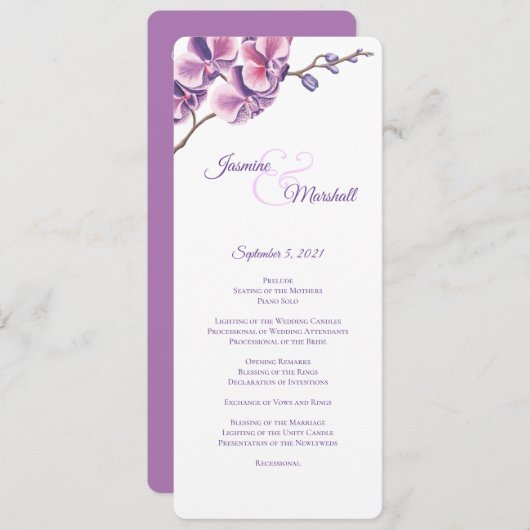 Paars Orchid Wedding Programme Programmakaart (Voorkant / Achterkant)