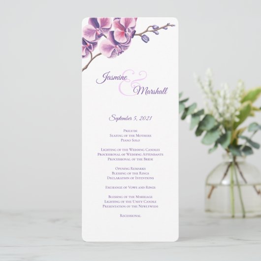 Paars Orchid Wedding Programme Programmakaart (Staand voorkant)