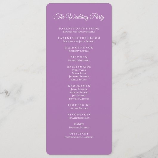 Paars Orchid Wedding Programme Programmakaart (Achterkant)