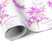 Paars orchidee botanische bloem waterverf bruiloft cadeaupapier (Rol Hoek)