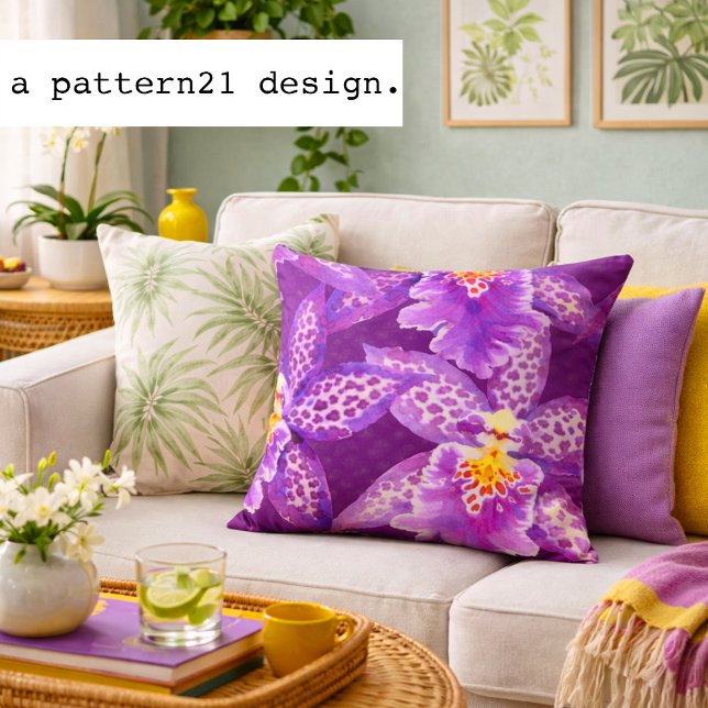 Paars orchidee patroon kussen (purple tropical orchid pillow)