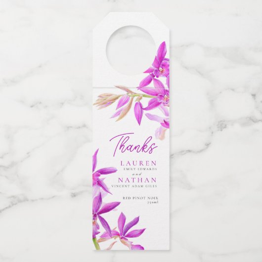 Paars orchidee waterverf botanische bruiloft bedan flessenhanger (Voorkant)