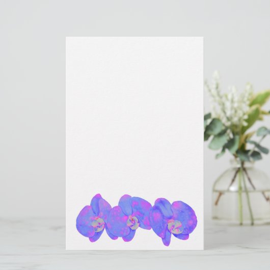 Paars orchideschilderij met violette waterverf briefpapier (Staand voorkant)