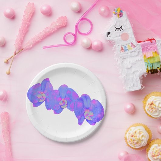 Paars orchideschilderij met violette waterverf papieren bordje (Feest)