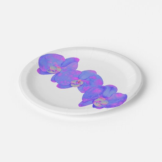 Paars orchideschilderij met violette waterverf papieren bordje (Gekanteld)